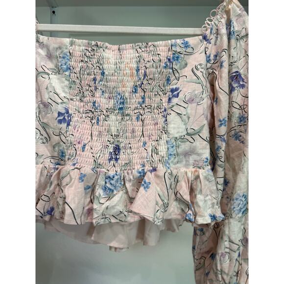 Express Women’s Pink Floral Boho Peasant Ruffle Long Sleeve Crop Top Medium M - Picture 5 of 16